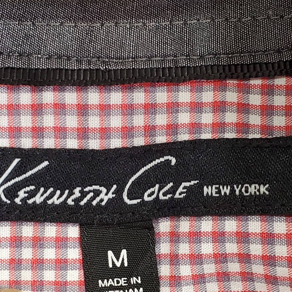 Kenneth Cole New York Mens Red White Micro Check Button Down Shirt SM346545 M - Picture 3 of 10